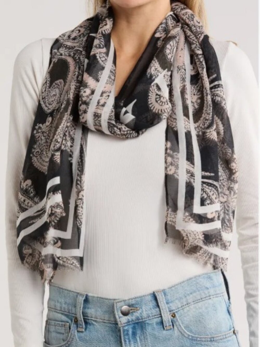 NWT All Saints Women's Black & Cream Paisley Scarf